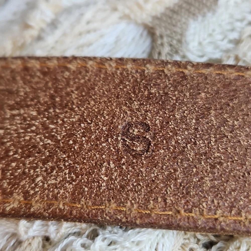 Guess Belt Leather Y2K Silver G Buckle with Hearts Brown Strap Size Sm